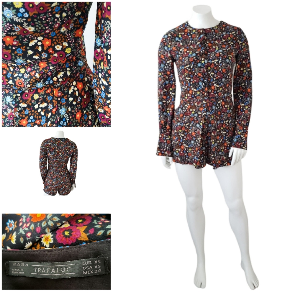 Zara Trafaluc Long Sleeve Floral Romper